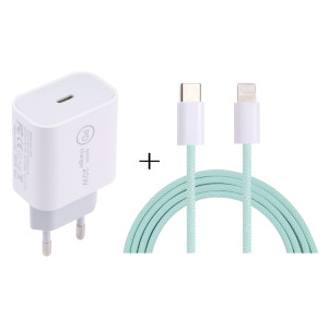SDC-20W PD Chargeur de voyage USB-C / TYPE-C + 1M 12W USB-C / Type-C à 8 broches Set de câble de données, (Vert) SH401B354-20