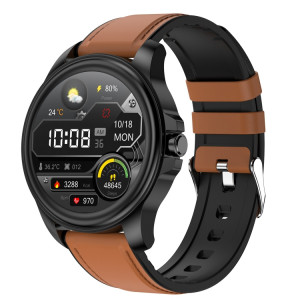 E89 1,32 pouces écran bracelet en cuir montre de santé intelligente prend en charge la fonction ECG, diagnostic médical AI, surveillance de la température corporelle (marron) SH301B1073-20