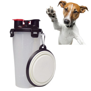 Tasse à eau et à nourriture portable à double usage pour animaux de compagnie avec bol pliant (transparent) SH710T7-20