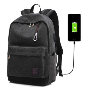 Sac à dos de voyage en toile décontracté multifonctionnel pour étudiants avec interface de chargement USB externe et prise casque (noir) SH095B1452-20