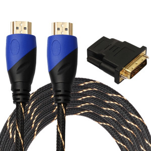 5m HDMI 1.4 Version 1080P tissé net ligne bleu noir tête HDMI mâle à HDMI mâle audio connecteur vidéo adaptateur câble avec jeu d'adaptateurs DVI SH01291014-20