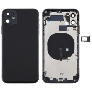 Couvercle arrière de la batterie (avec touches latérales et plateau de carte et câble d'alimentation + volume flexible et module de charge sans fil) pour iPhone 11 (noir) SH72BL1603-20