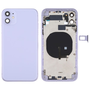 Couvercle arrière de la batterie (avec touches latérales et plateau de carte et câble d'alimentation + volume flexible et module de charge sans fil) pour iPhone 11 (violet) SH72PL768-20