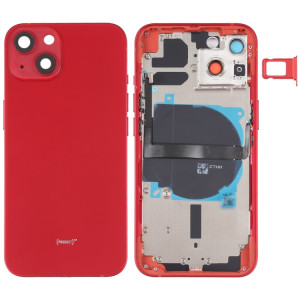 Coque arrière de batterie pour iPhone 13 avec touches latérales et plateau de carte et câble flexible d'alimentation + volume et module de charge sans fil (rouge) SH38RL113-20