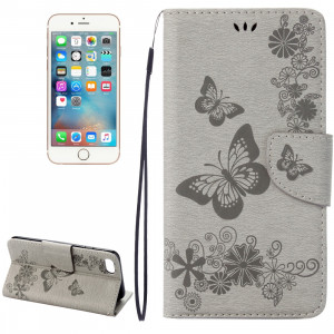 Pour iPhone 8 & 7 fleurs pressées modèle papillon flip horizontal étui en cuir avec titulaire et fentes pour cartes et porte-monnaie (gris) SP212H218-20