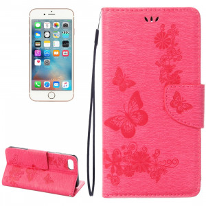 Pour iPhone 8 & 7 fleurs pressées papillon motif horizontal étui en cuir avec porte-cartes & fentes pour cartes et portefeuille (magenta) SP212M1660-20