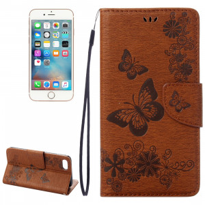 Pour iPhone 8 & 7 fleurs pressées papillon motif horizontal étui en cuir avec porte-cartes & fentes pour cartes et porte-monnaie (brun) SP212Z1509-20