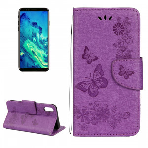 Pour iPhone X fleurs pressées motif papillon horizontal étui en cuir flip avec titulaire et fentes pour cartes et portefeuille et lanière (violet) SP571P1947-20
