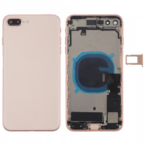 Couvercle de la batterie avec touches latérales et vibreur et haut-parleur fort et bouton d'alimentation + bouton de volume Câble et bac à cartes flexibles pour iPhone 8 Plus (or rose) SH4RGL799-20