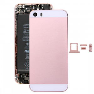 iPartsAcheter 5 en 1 pour iPhone SE Original (Couverture arrière + Porte-cartes + Touche de contrôle du volume + Bouton d'alimentation + Touche de vibreur interrupteur muet) Couvercle de boîtier complet (Or rose) SI00RG1008-20