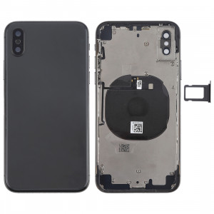 Couvercle de la batterie avec touches latérales et module de charge sans fil et bouton de volume Câble et bac à cartes pour iPhone X (Noir) SH27BL853-20