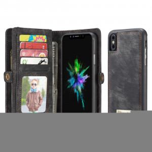 CaseMe-008 pour iPhone X / XS TPU + PC Absorption magnétique amovible couverture arrière horizontale en cuir avec support et fentes pour cartes & Zipper Wallet & cadre photo (noir) SC922B326-20