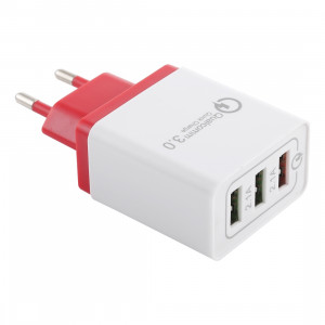 AR-QC-03 2.1A 3 ports USB Chargeur rapide Chargeur de voyage, prise européenne (rouge) SH001R412-20