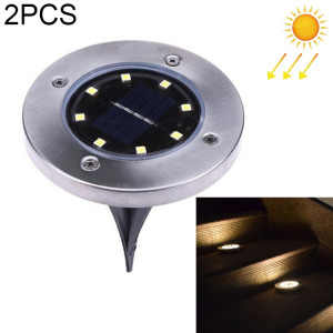 2 PCS 8 LED IP44 imperméable à l'eau solaire enterré lumière, SMD 5050 lumière blanche chaude sous la lampe au sol en plein air chemin chemin jardin decking LED SH13WW1440-20