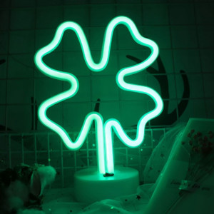 Trèfle à quatre feuilles romantique néon LED vacances lumière avec support, fée chaleureuse lampe décorative lampe de nuit pour Noël, mariage, fête, chambre (lumière verte) SH68GL779-20