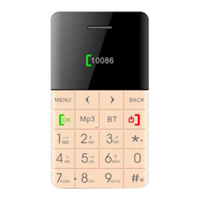 AEKU Qmart Q5 Card Téléphone portable, réseau: 2G, 5,5 mm Ultra mince Pocket Mini Slim Card Phone, 0,96 pouces, clavier QWERTY, BT, podomètre, télécommandé, musique MP3, capture à distance (Gold) SA432J6-20