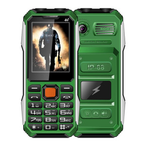 A6 4G Full Network Triple Proofing Elder Phone, Étanche, antichoc, antipoussière, batterie 6800 mAh, 2,4 pouces, 21 touches, lampe de poche LED, FM, SOS, double SIM, réseau : 4G (vert) SH161G1612-20