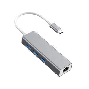 USB-C / Type-C vers Fast Ethernet RJ45 et 3 x adaptateur USB 3.0 HUB (gris) SH005H1869-20