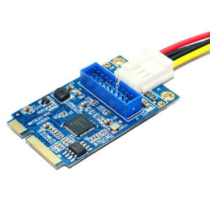 Carte d'extension MINI PCI-E vers USB 3.0 avant 19 broches pour PC de bureau avec port de connexion d'alimentation à 4 broches (bleu) SM184L1591-20