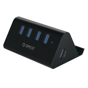 ORICO SHC-U3 ABS Matériel Bureau 4 Ports USB 3.0 HUB avec Support de Téléphone / Tablette et 1 m USB Câble et Indicateur LED SO1143366-20