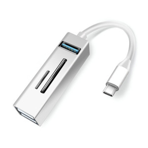 15102 5 en 1 USB-C / Type-C vers USB3.0 + Adaptateur HUB pour lecteur de carte SD / TF (Argent) SH208S930-20