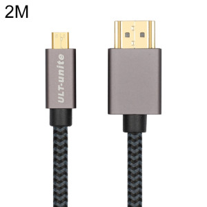 Tête plaqué or ultime HDMI mâle HDMI mâle micro HDMI câble tressé de nylon mâle, longueur de câble: 2m (noir) SU699B1603-20