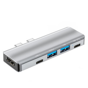 YG-2102 Adaptateur HUB de station d'accueil double USB-C / Type-C vers USB 5 en 1 (Argent) SH515S1242-20