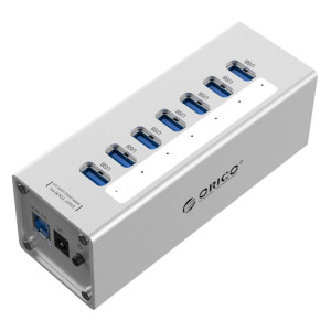 ORICO A3H7 Aluminium Haute Vitesse 7 Ports USB 3.0 HUB avec Alimentation 12V / 2.5A pour Ordinateurs Portables (Argent) SO013S1357-20
