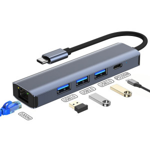 BYL-2302 Adaptateur HUB de station d'accueil multifonction USB-C / Type-C vers USB 5 en 1 avec port réseau 1000M SH44201710-20