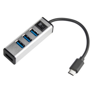 USB-C / TYPE-C à 4 ports USB 3.0 PORTS HUB en alliage d'aluminium avec interrupteur (argent) SH757S238-20
