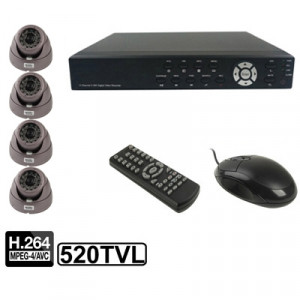 Kit enregistreur vidéo numérique 4 canaux (CCD Sony 1/3, 520TVL, 24 LED IR, objectif 6 mm, Distance IR: 25 m, H.264 (8204EV + 622A) SH110C1070-20