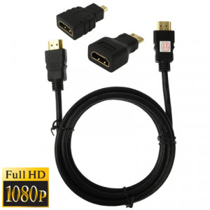Kit d'adaptateur de câble HDMI Full HD 1080P 3 en 1 (câble HDMI de 1,5 m + adaptateur HDMI vers Mini HDMI + adaptateur HDMI vers micro HDMI) SH0400249-20