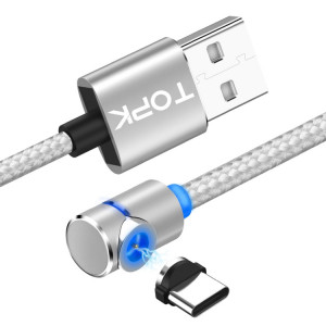 TOPK AM30 2m 2.4A Max USB vers USB-C / Type-C Câble de charge magnétique coudé à 90 degrés avec indicateur LED (Argent) ST561S361-20