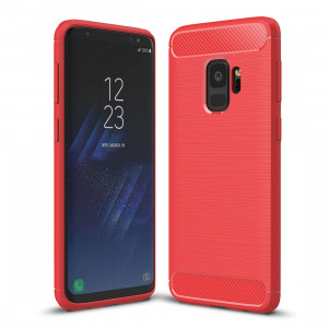 Pour Samsung Galaxy S9 Texture de fibre de carbone brossé Soft TPU Anti-skip Housse de protection arrière (rouge) SF214R1502-20