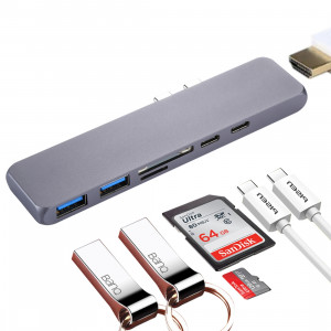 Adaptateur HUB multi-fonctions en alliage d'aluminium double USB-C / Type C avec HDMI femelle et 2 ports USB 3.0 & 2 ports USB-C / Type-C & fente pour carte SD & fente pour carte TF SH95491325-20