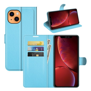 Pour iPhone 13 Litchi Texture Horizontal Flip Cas de protection avec porte-carte Slots & Portefeuille (bleu) SH601F628-20