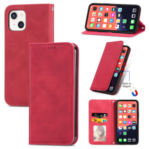 Pour iPhone 13 mini-peau rétro Sentez l'étui horizontal horizontal magnétique avec support et carte de portefeuille et cadre de portefeuille et photo (rouge) SH204E1352-20