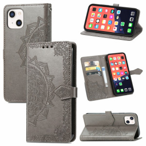 Horizon Horizontal Horizontal Horizontal de Mandala avec support & Three Card Slots & Wallet & Lanière pour iPhone 13 Mini (gris) SH304E1646-20