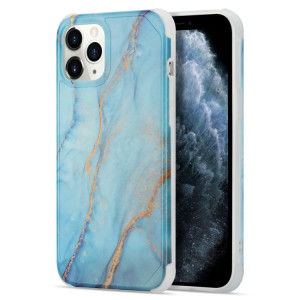 Étui de couverture arrière en marbre en marbre or de quatre coins de seconde coiffure pour iPhone 13 Pro (Bleu) SH902H1172-20