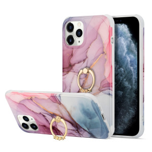 Pour iPhone 13 Pro Quatre Corners Boîte de recouvrement en marbre or en marbre or avec anneau en strass en métal (violet) SH002C1051-20