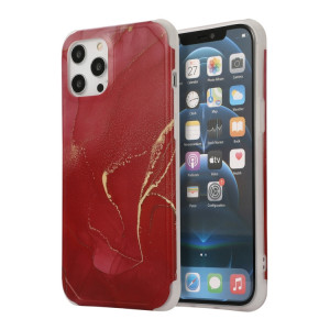 Étui de couverture arrière en marbre en marbre d'or de quatre coins SHOCPROPPOW pour iPhone 13 Pro (rouge) SH102D873-20
