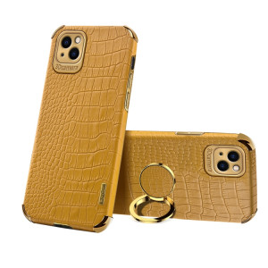 Étui en cuir à motif de crocodile TPU galvanoplié avec porte-bague pour iPhone 13 Pro (jaune) SH402D1814-20