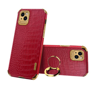 Étui en cuir à motif de crocodile TPU galvanoplié avec porte-bague pour iPhone 13 mini (rouge) SH404C1230-20