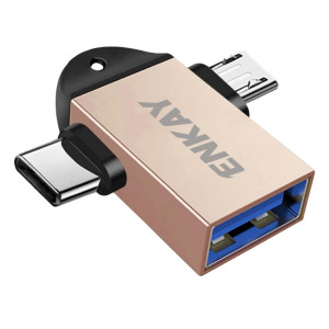 ENKAY ENK-AT112 2 IN 1 TYPE-C + Micro USB vers USB 3.0 Adaptateur OTG en alliage en aluminium (Golden) SE801B1455-20