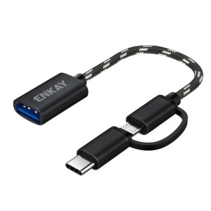 ENKAY ENK-AT113 2 IN 1 TYPE-C / Micro USB vers USB 3.0 Câble adaptateur OTG tressé en nylon (noir) SE901A202-20
