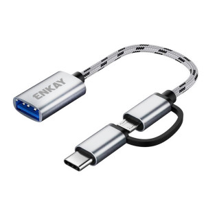 ENKAY ENK-AT113 2 IN 1 TYPE-C / Micro USB vers USB 3.0 Câble adaptateur OTG tressé en nylon (argent) SE901C1511-20