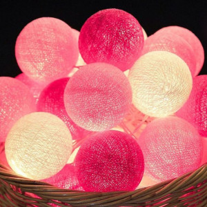 3M 20 Leds Boule De Coton Light String Vacances De Mariage Fête De Noël Chambre Fée Lumières Extérieur LED Guirlande Décoration, Alimentation: USB (Rose) SH001B908-20