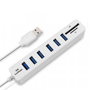 Multi USB 2.0 Hub USB Splitter haute vitesse 6 ports avec lecteur de carte SD TF (blanc) SH901B1815-20