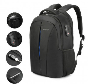Sac à dos étanche pour ordinateur portable de 15,6 pouces anti-vol sac d'école de voyage d'affaires (mise à niveau noir + bleu) SH101C476-20