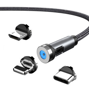 CC56 8 broches + Type-C/USB-C + Micro USB Interface magnétique Bouchon anti-poussière Câble de chargement de données rotatif, longueur de câble : 1 m (noir) SH104A1240-20